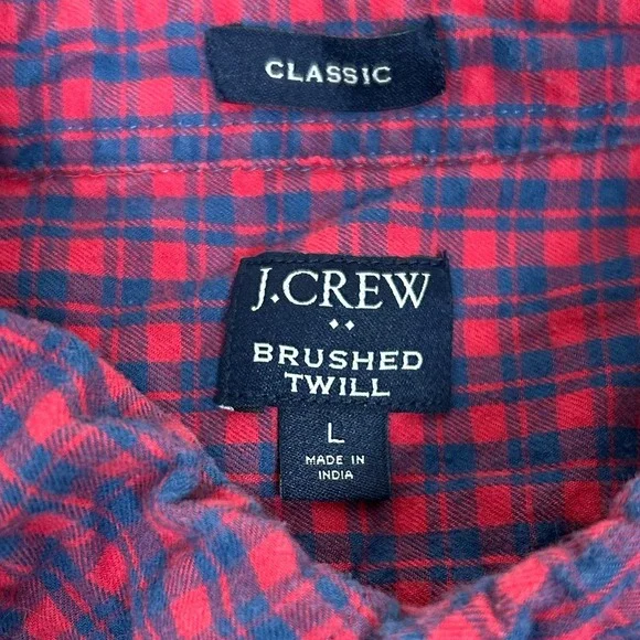 J.Crew Brushed Twill Plaid Button Down Shirt Red Navy Large Classic Fit Flannel - Picture 3 of 11
